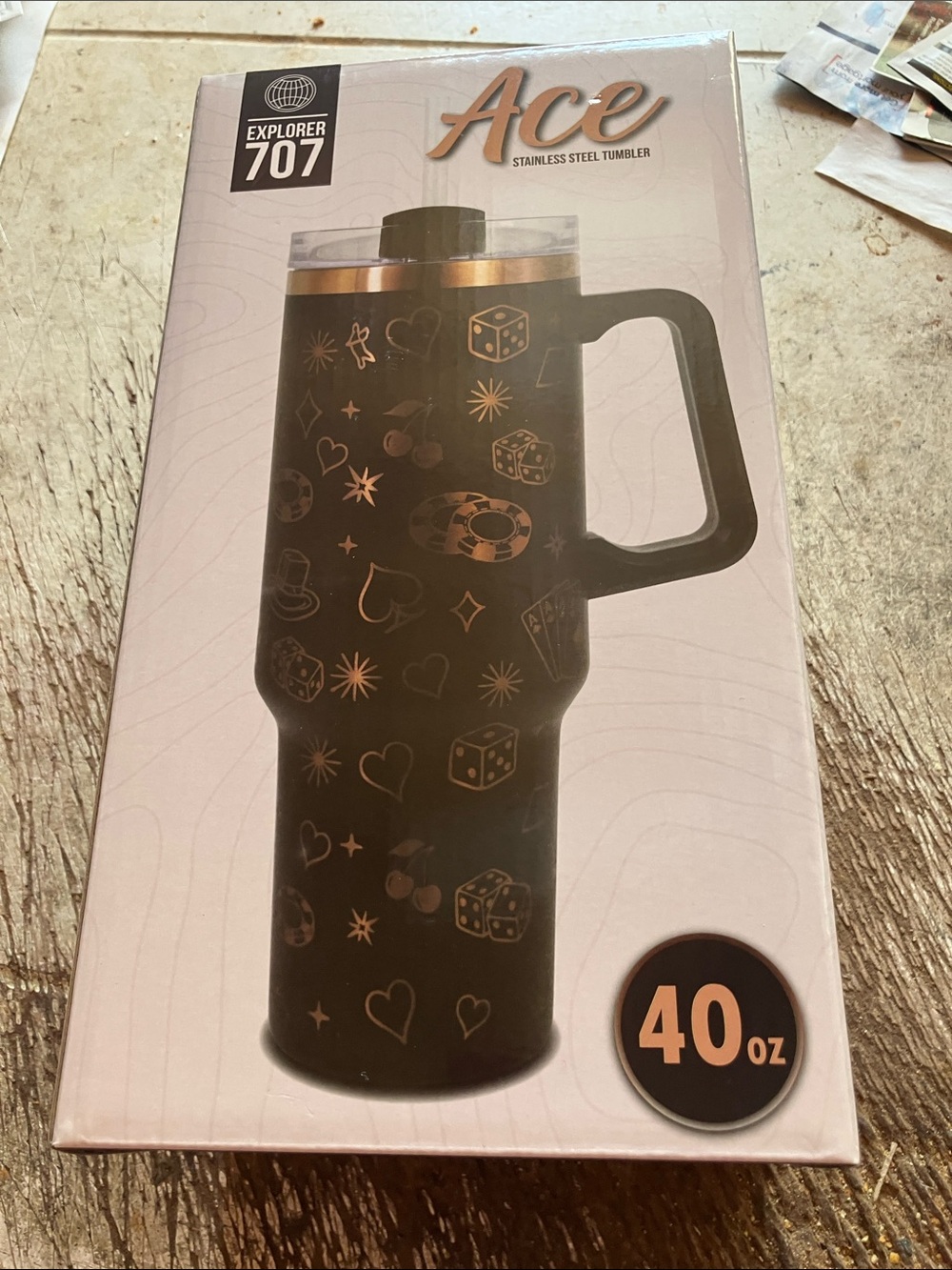 Ace 40oz Black Stainless Steel Tumbler with Gold Accents